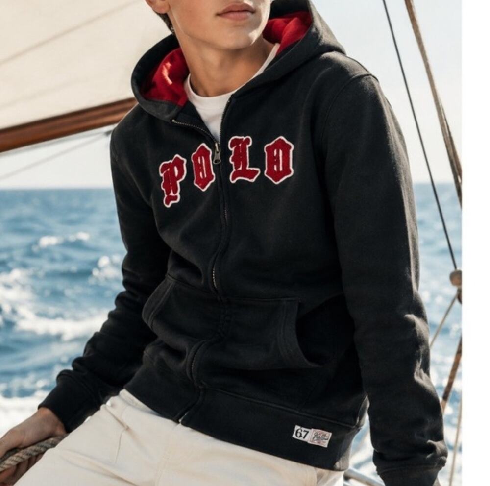 Polo Ralph Lauren Kids Navy Red Full Zip Hoodie Collegiate Logo 14-16 L